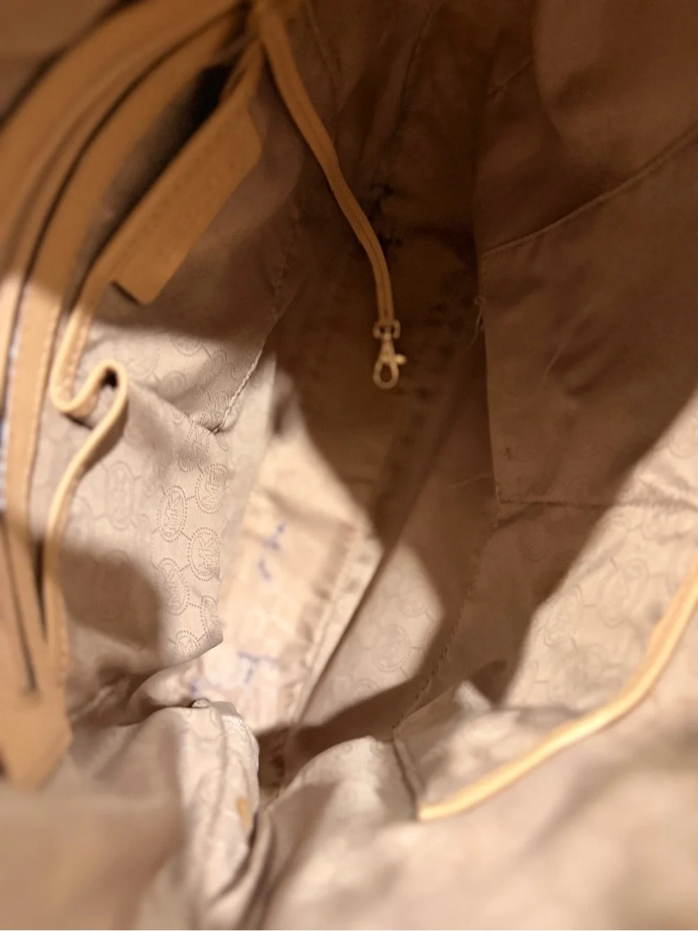 Michael Kors Beige Logo Hobo with Gold Hardware